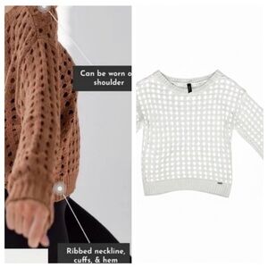 Savvi Off White Crochet Luxury Boutique Light Sweater, On/Off Shoulder Dana